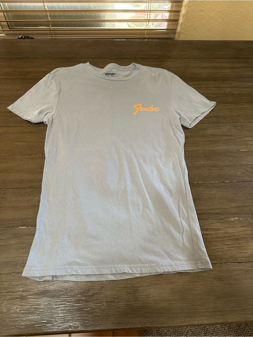 Wrangler Men's Pale Blue Fender Script Crew Tee